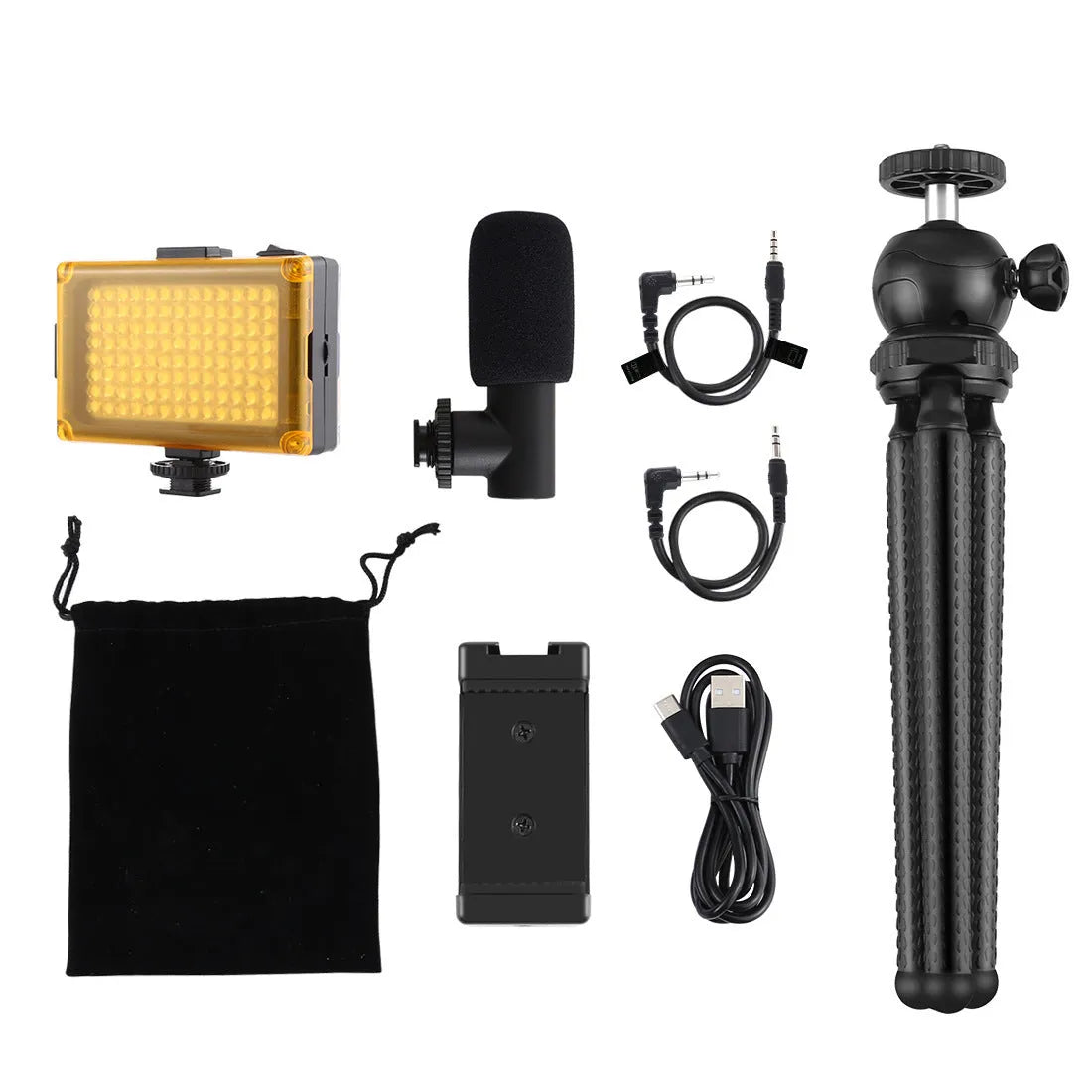 Black octopus tripod live broadcast kit with fill light and microphone for iPhone compatible content creation