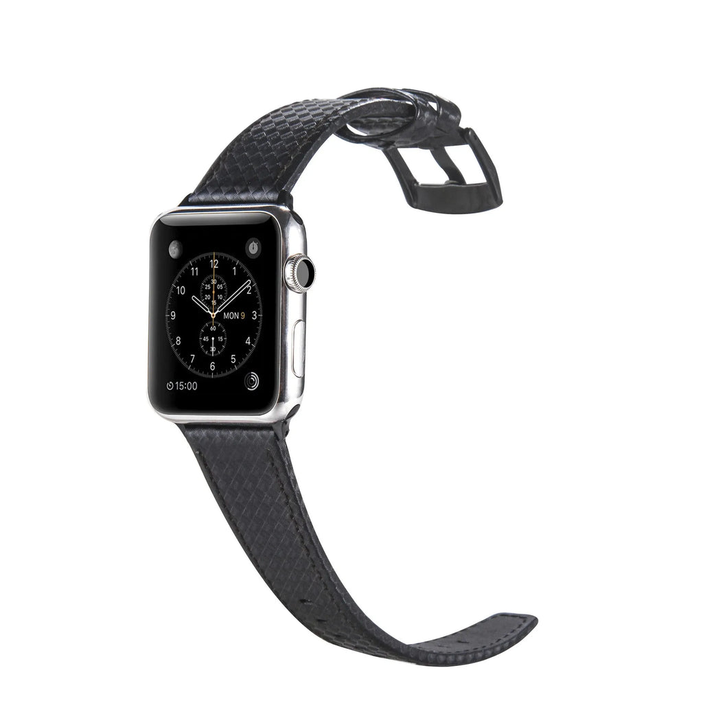 Carbon fiber leather Apple Watch strap with PC hard shell case in black line colour for 42 44mm size