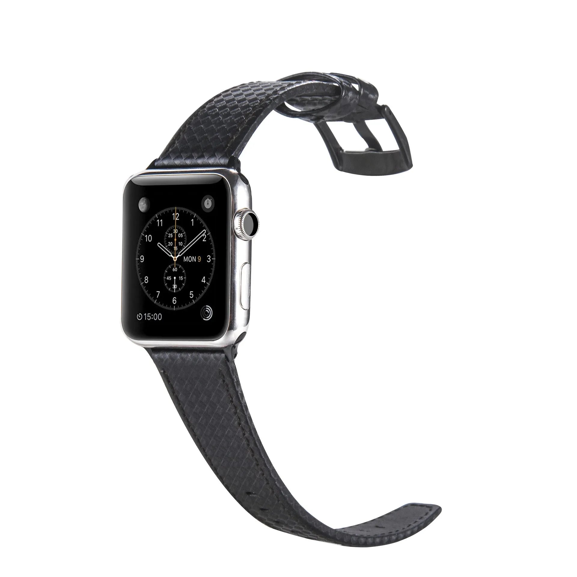 Carbon fiber leather Apple Watch strap with PC hard shell case in black line colour for 42 44mm size