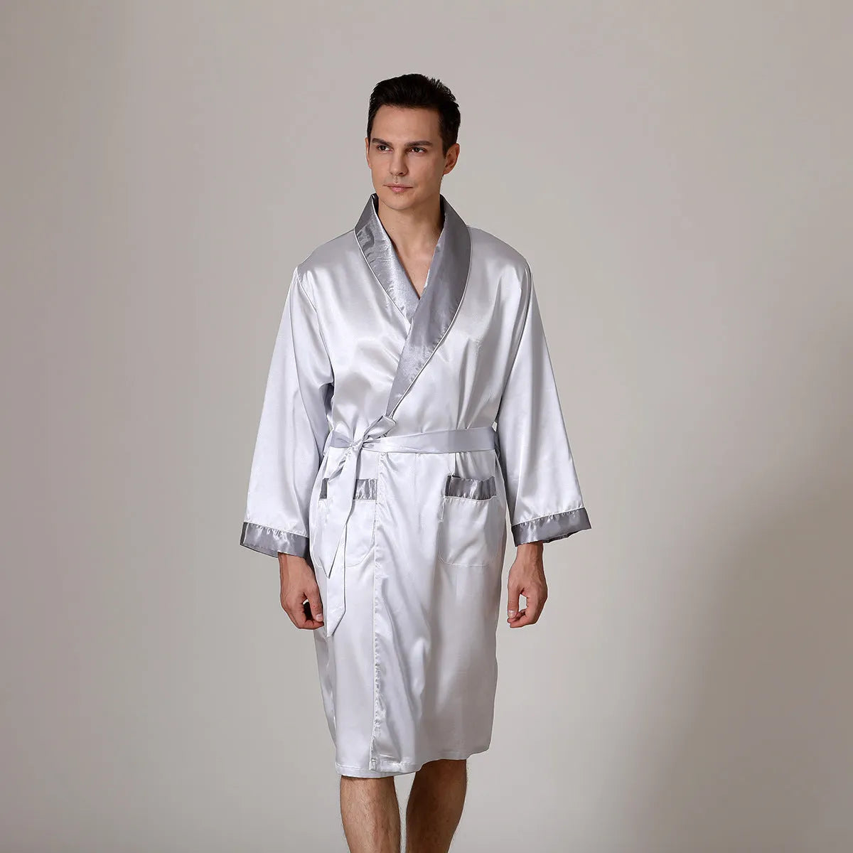 Men's lightweight rayon summer bathrobe nightgown in multiple colour options including red crane design