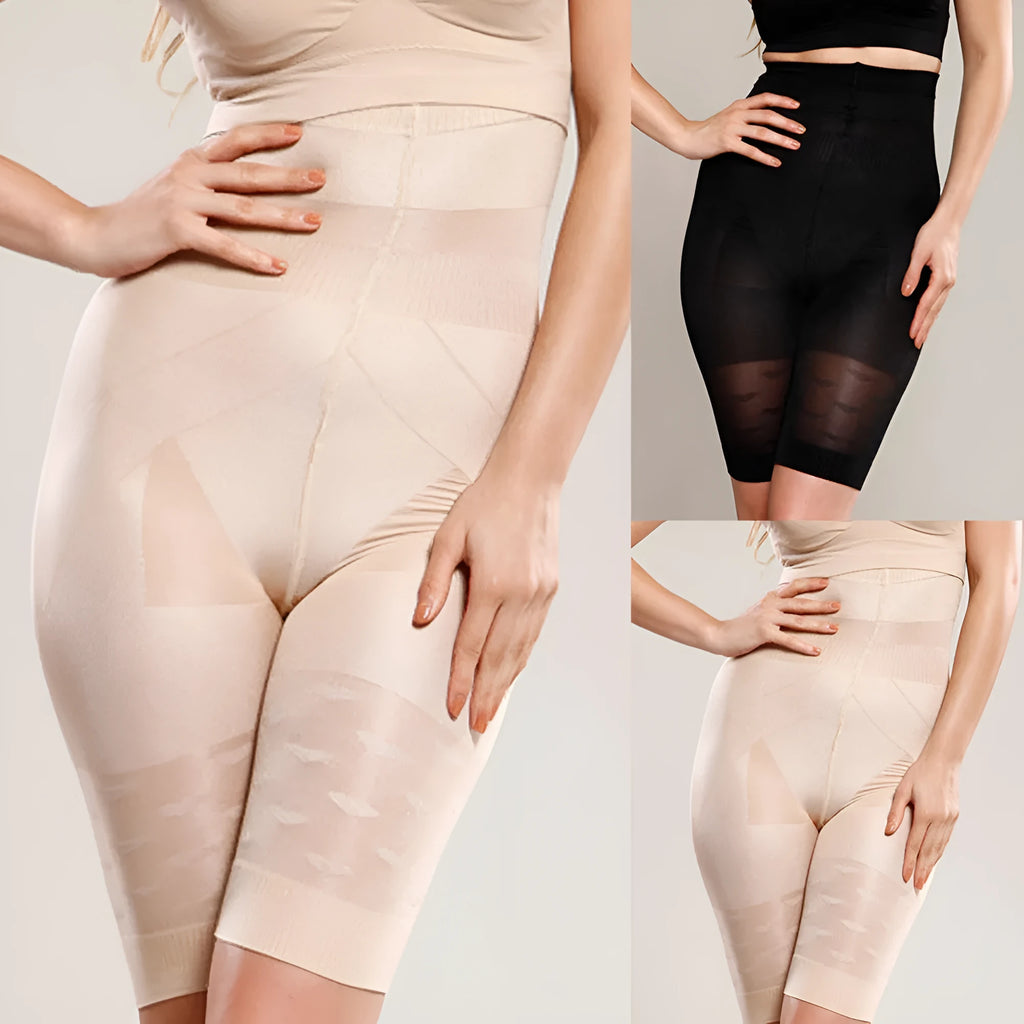 Women's black seamless high waist shapewear shorts for tummy control and smoothing