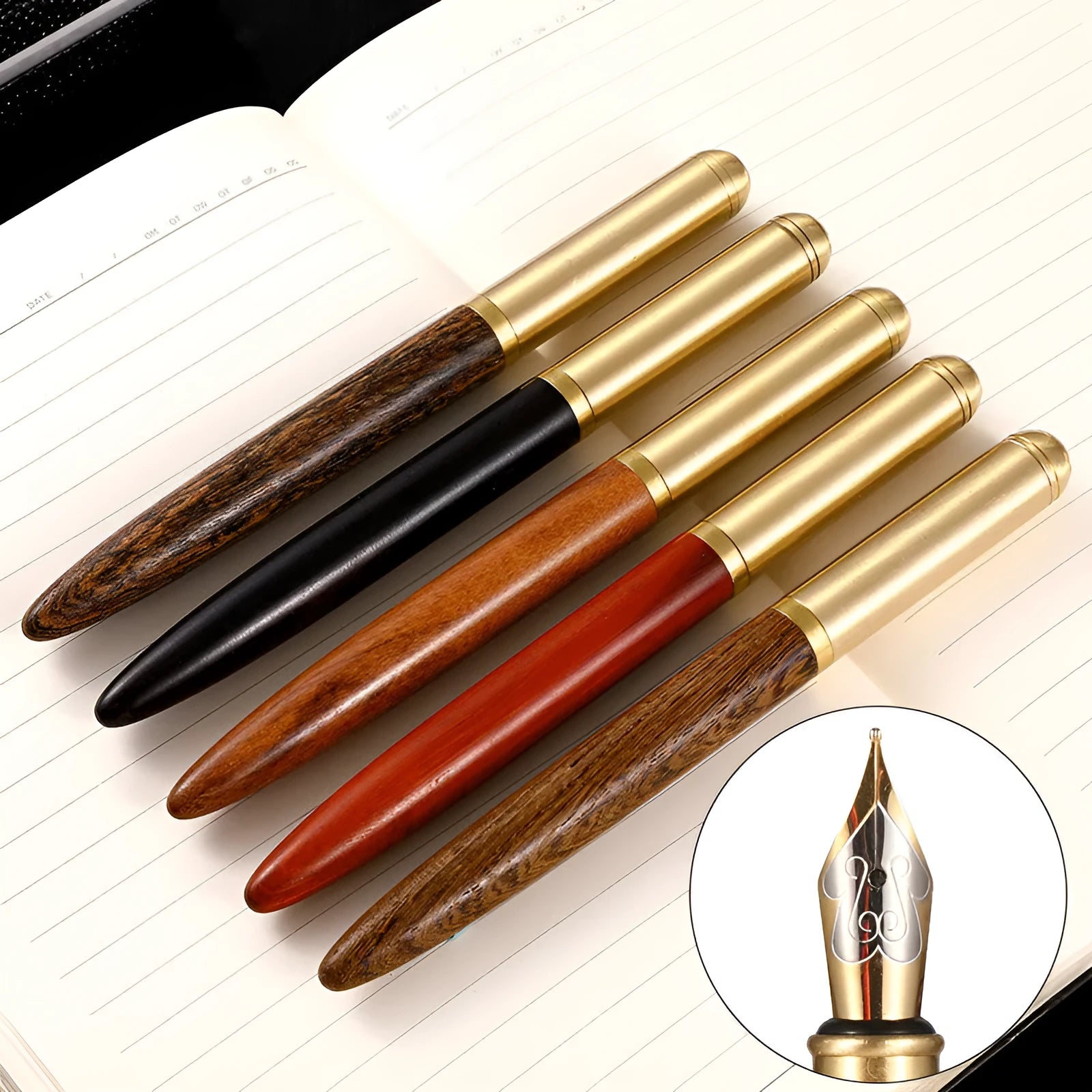 Business fountain pen with 0.7mm stainless steel nib and wooden barrel in ebony finish