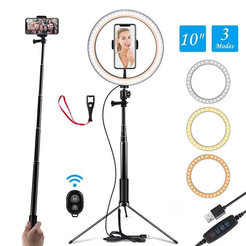 Black selfie stick tripod with 5 sections, aluminium alloy, shrink height 45cm, compatible with iPhone