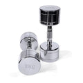 Silver pure steel electroplated dumbbell with ergonomic handle showing weight options