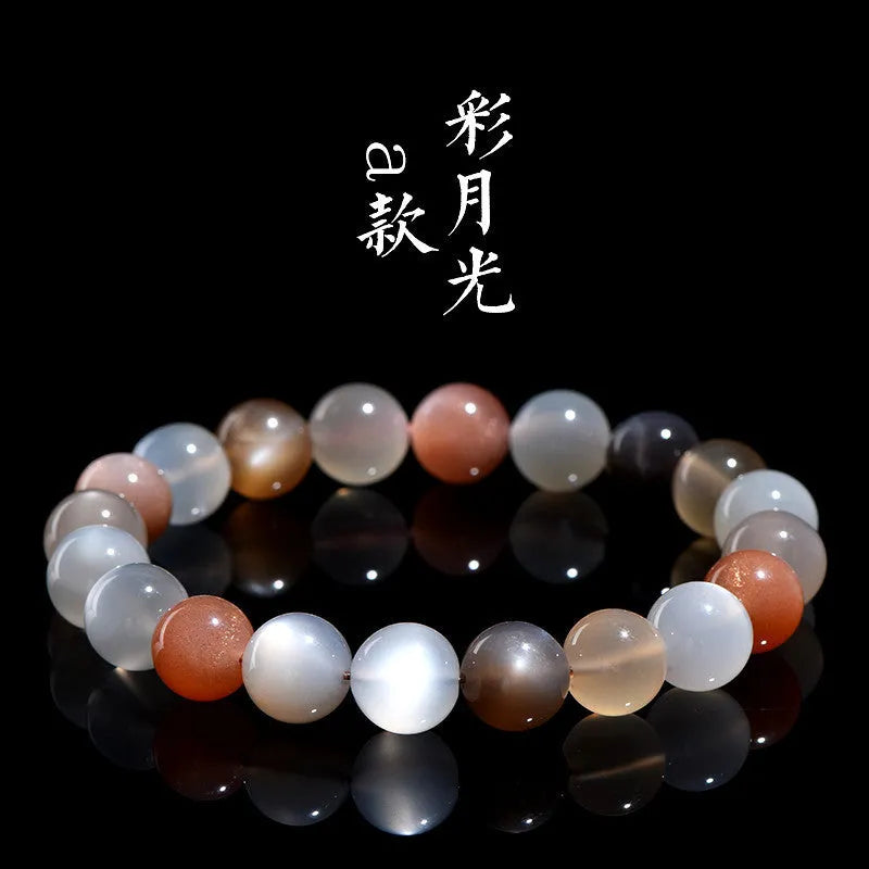Natural moonstone colourful moonlight bracelet with 8mm single circle beads