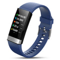 V19 smart bracelet in black, blue, or red with a TPU strap and display showing health metrics.