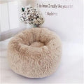 Round long-hairy pet bed in soft plush with 4cm pile, non-slip bottom, suitable for cats and dogs