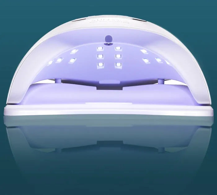 White UV LED gel nail polish curing lamp with digital timer display and 45 lamp beads.