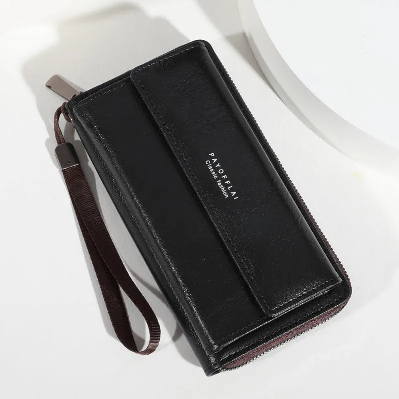 Men's PU leather wallet with multiple card slots in black, brown, and coffee colours