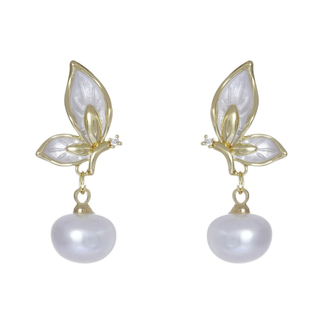 Zircon painting oil butterfly earrings for women with electroplated copper construction in PT0203 colour