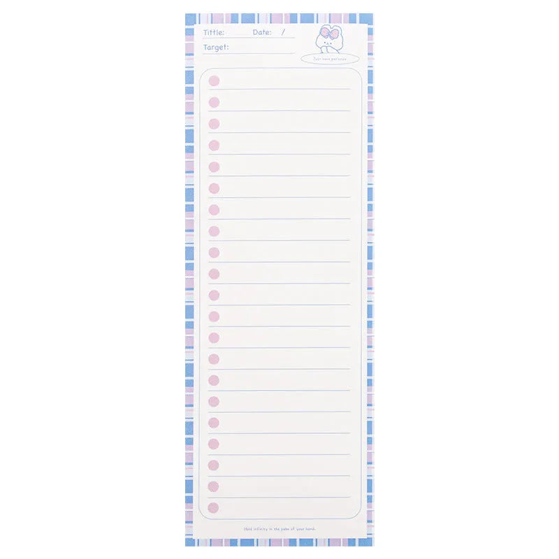 Ins Wind long note pad with purple bear cover, 91x256mm, 50 sheets, double tape paper