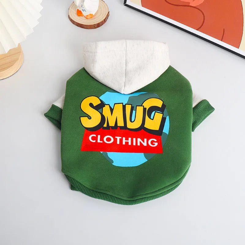 Green cotton dog jacket for autumn and winter wear, sized for large breeds.