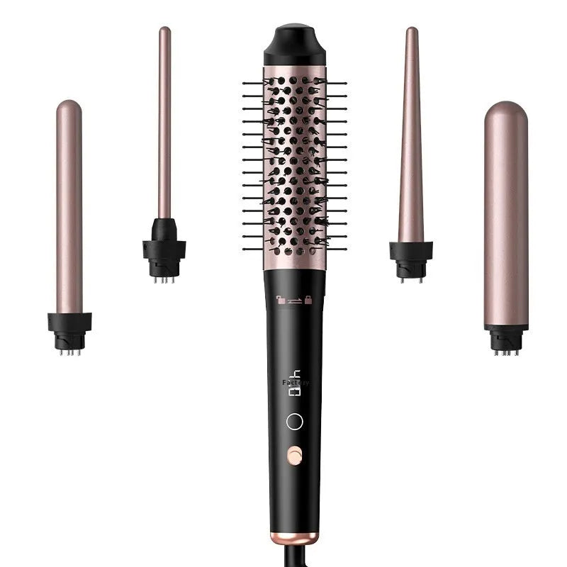 Automatic large wave hair curler in rose gold or black colour with power cord and three headbands.
