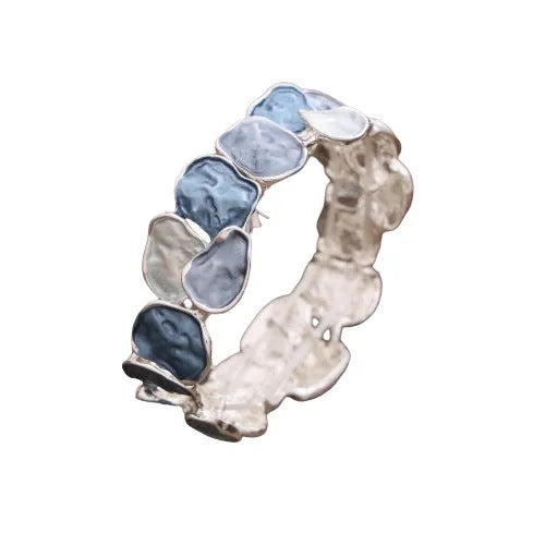 Enamel square geometric stretch bracelet in zinc alloy with colourful quadrilateral pattern in silver finish