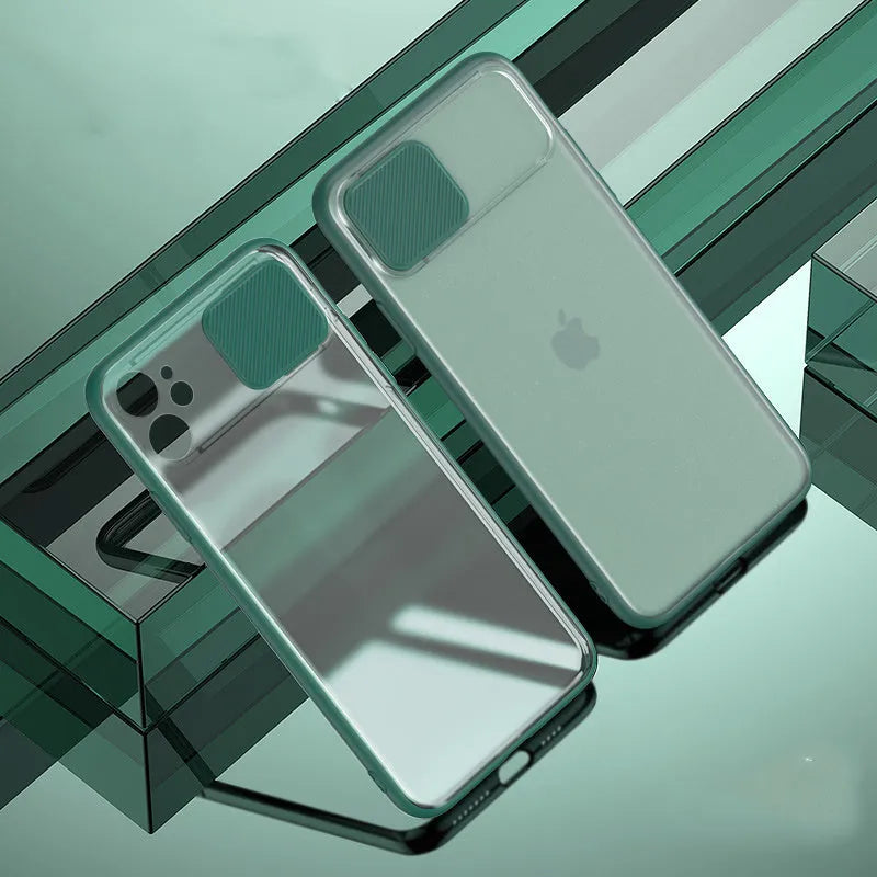 Lens sliding phone case in PC+TPU for iPhone 11 Pro Max with sliding lens cover in green colour contrast style