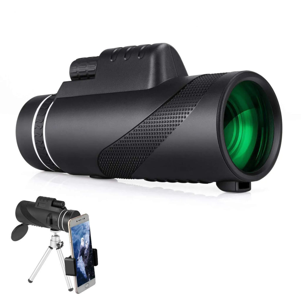 Black 40x60 monocular telescope with waterproof nitrogen construction and FMC coated lenses