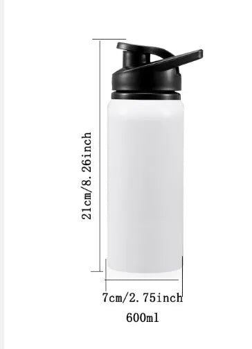 White aluminium sports water bottle for cycling available in 600ml and 750ml capacity options