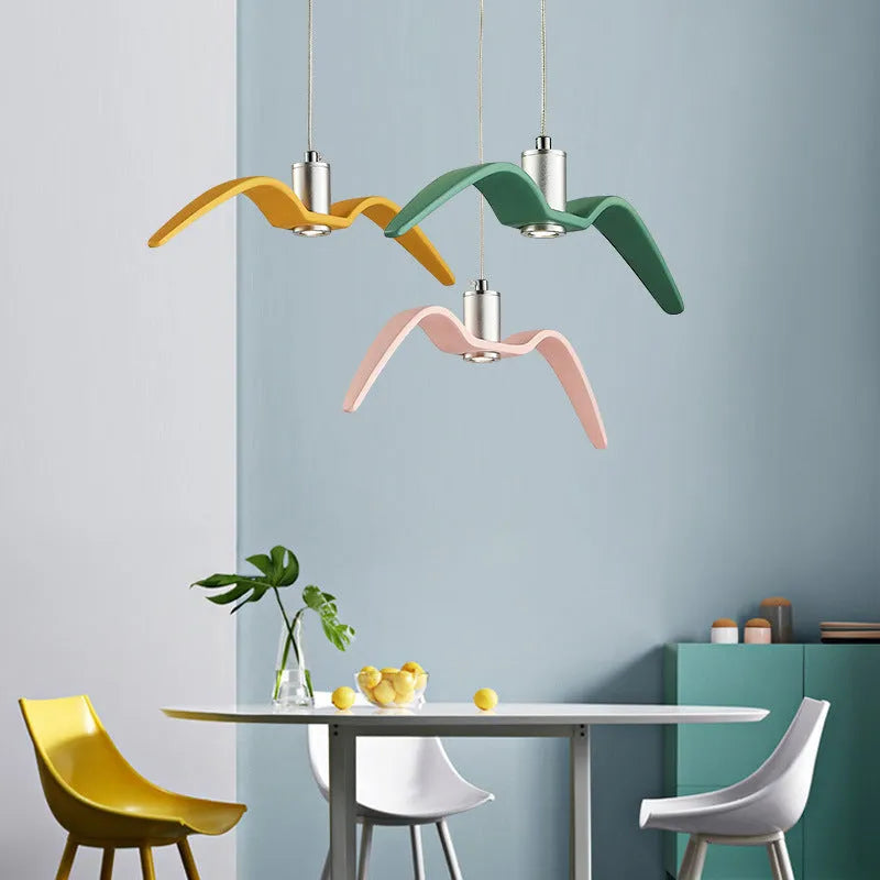 Nordic LED chandelier with macaron colours in a restaurant or home setting