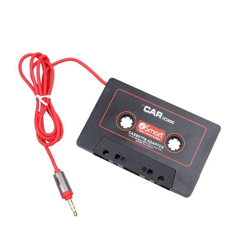 Black MP3 car cassette adapter with 3.5mm audio jack for connecting mobile phones to cassette players