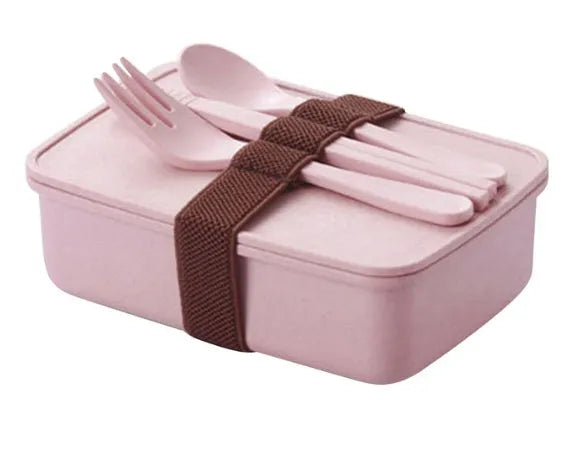 Bamboo fibre lunch box 600ml in beige with lid, compact size for microwave reheating