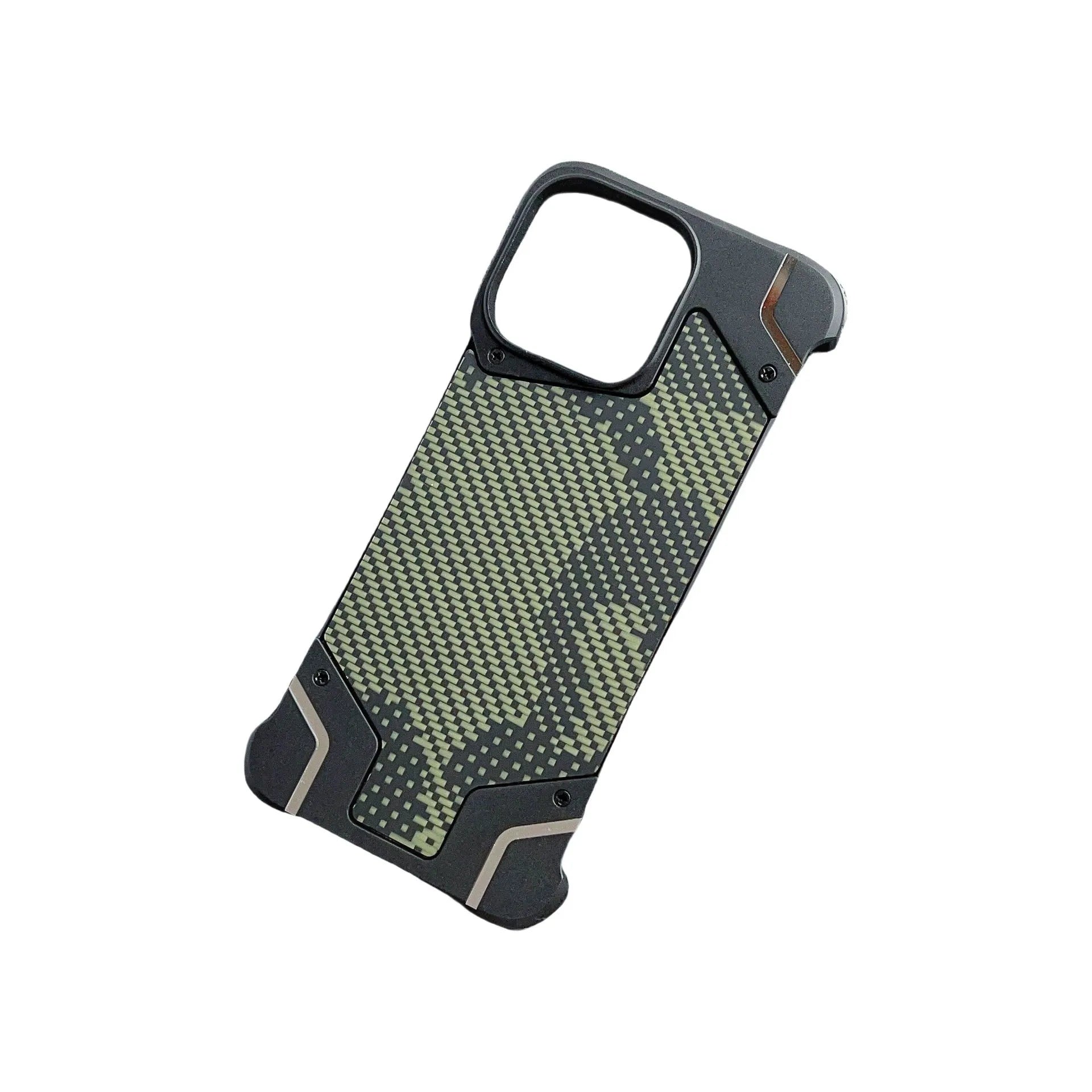 Camouflage carbon fibre pattern aluminium alloy phone case for Galaxy S25 Ultra with magnetic bracket, black colour