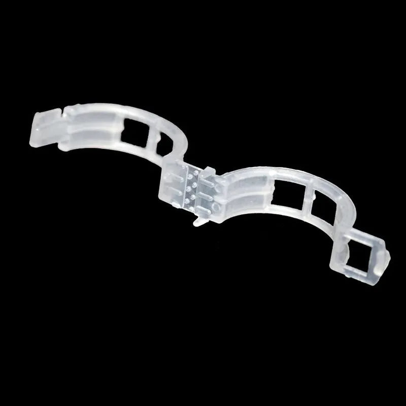 A pack of 50 plastic plant grafting clips in assorted colours for supporting tomato plants and garden vines.