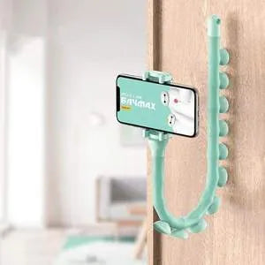 Black flexible rubber phone holder with suction cup extended on a 62cm arm