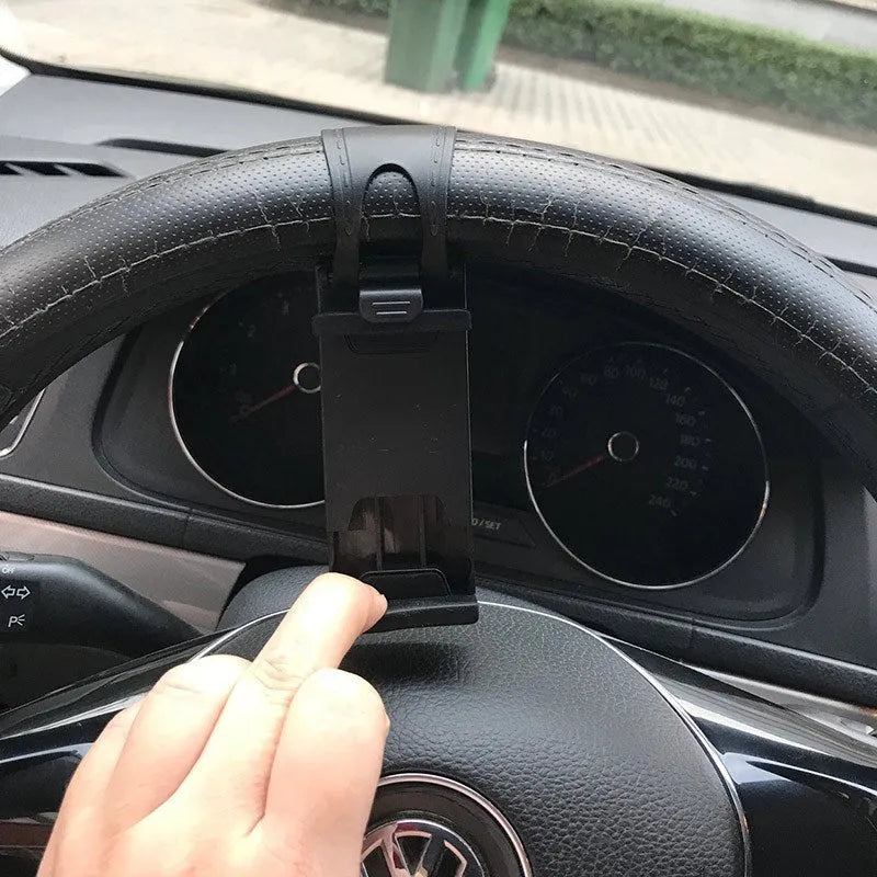 Black steering wheel phone holder clip mount for car navigation