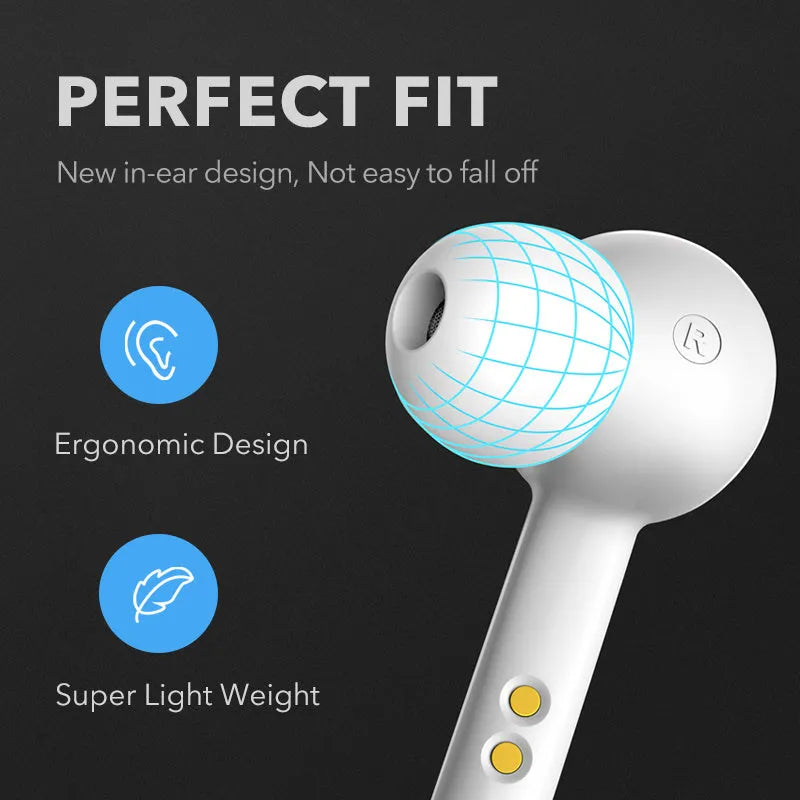 Black and white TWS wireless Bluetooth earbuds with IPX5 waterproof rating