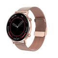 DT96 smart bracelet with steel strap and 1.3-inch display showing activity metrics