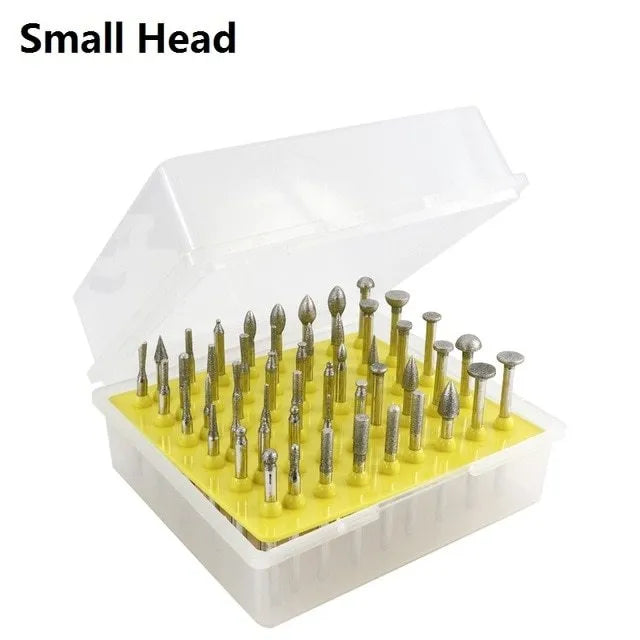 Alloy diamond grinding head set with elliptical cone shape for rotary tools