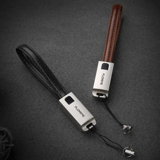 Leather USB charging cable with Lightning connector for iPhone, 20cm length, available in black