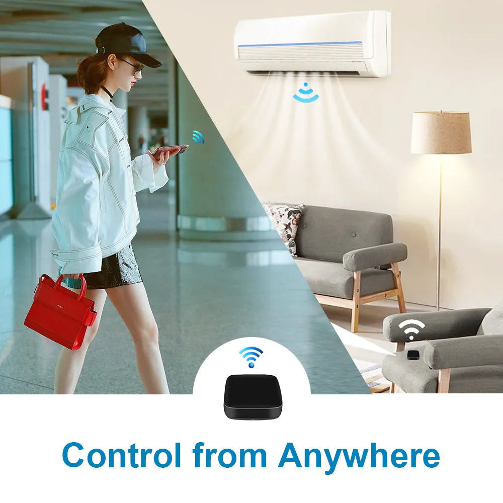 Black infrared remote control with voice control capability and environmental sensors