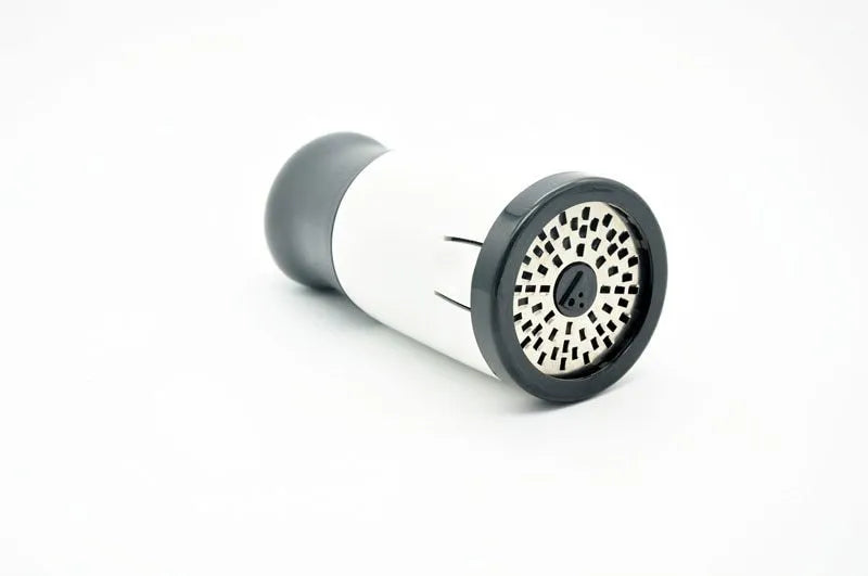 Stainless steel rotary cheese grater mill with two blades, 17 x 7.3cm, black and white finish