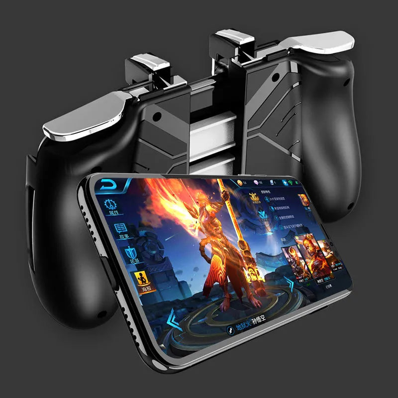 Adjustable mobile game handle showing telescopic clamp in black colour