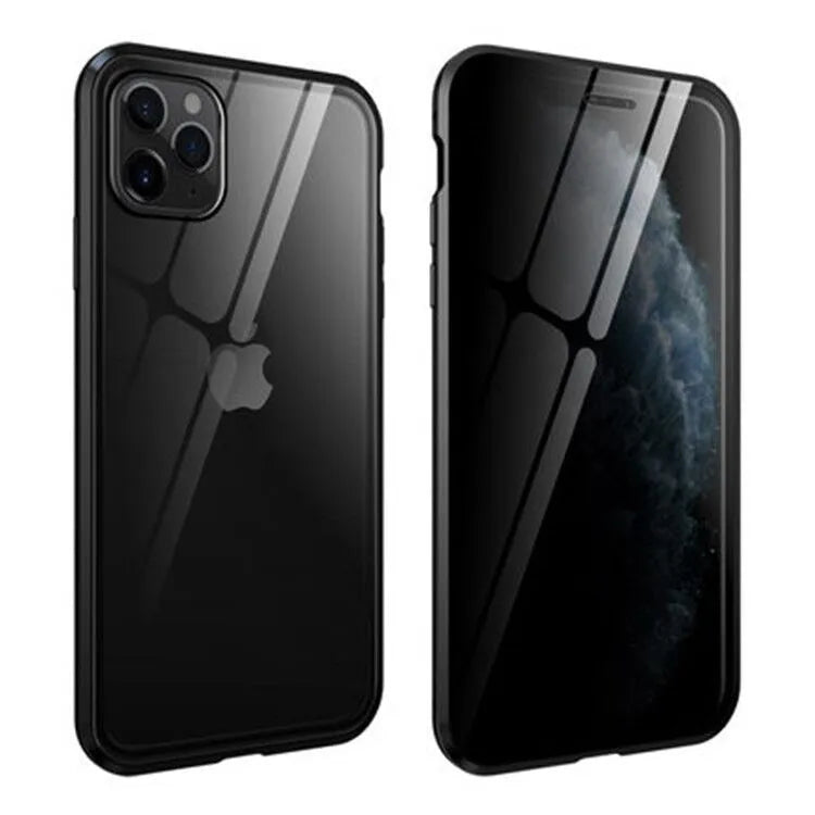 Anti-peep double-sided magneto phone case with metal frame for iPhone 11 in black