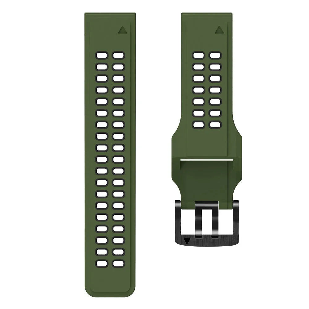 Quick release two-tone silicone watch strap with pin buckle in black and orange colour