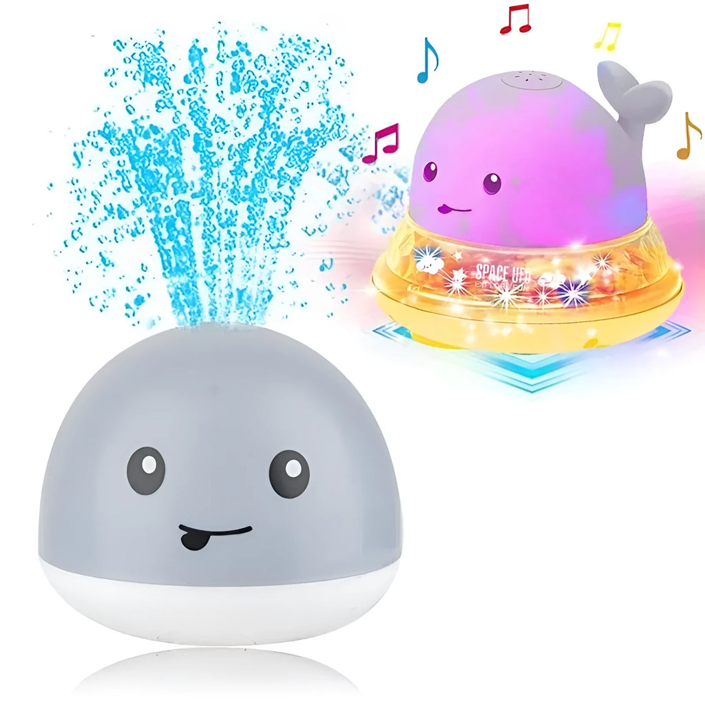Automatic water-sensing whale spray bath toy with flashing lights for baby bath time