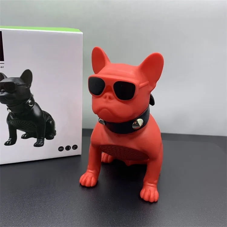 Mini full body bulldog Bluetooth speaker in black, red, or white colours with wireless connectivity