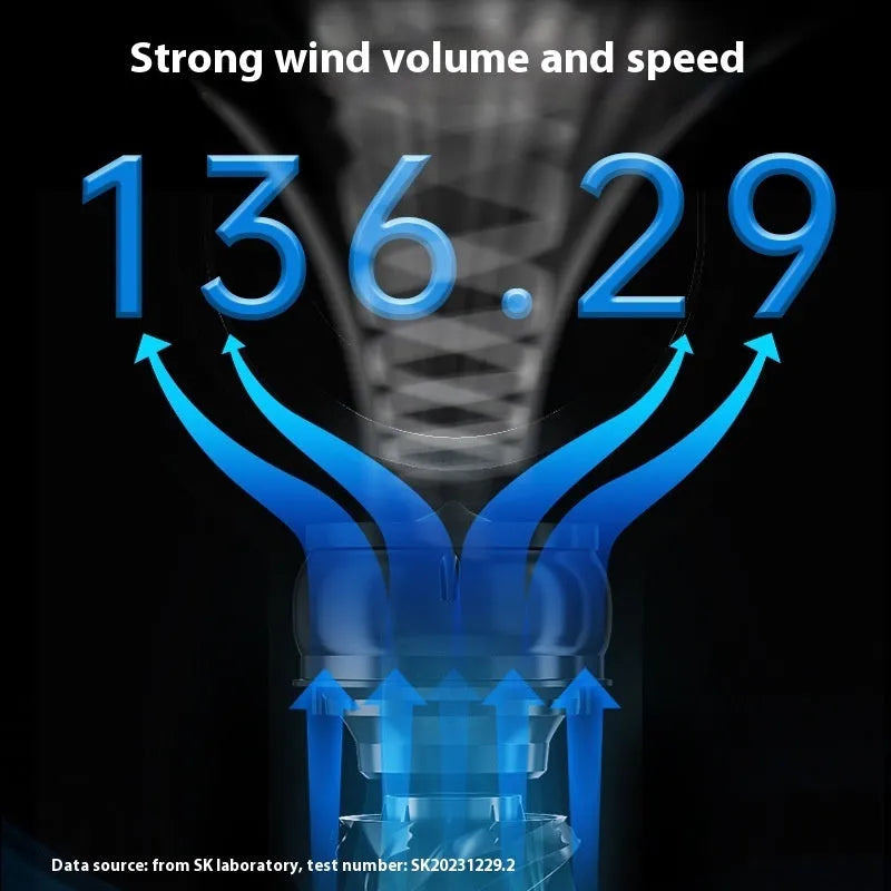 White bladeless tower floor fan with remote control on a stand.