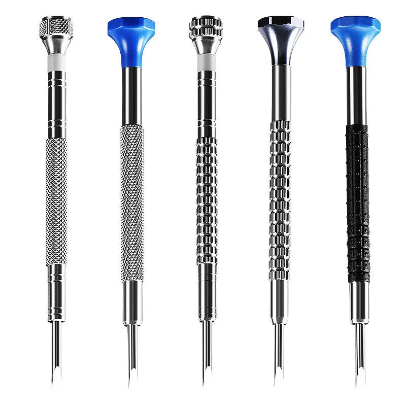 10-piece manual screwdriver set for watch repair with cross and straight heads and spare drill bits