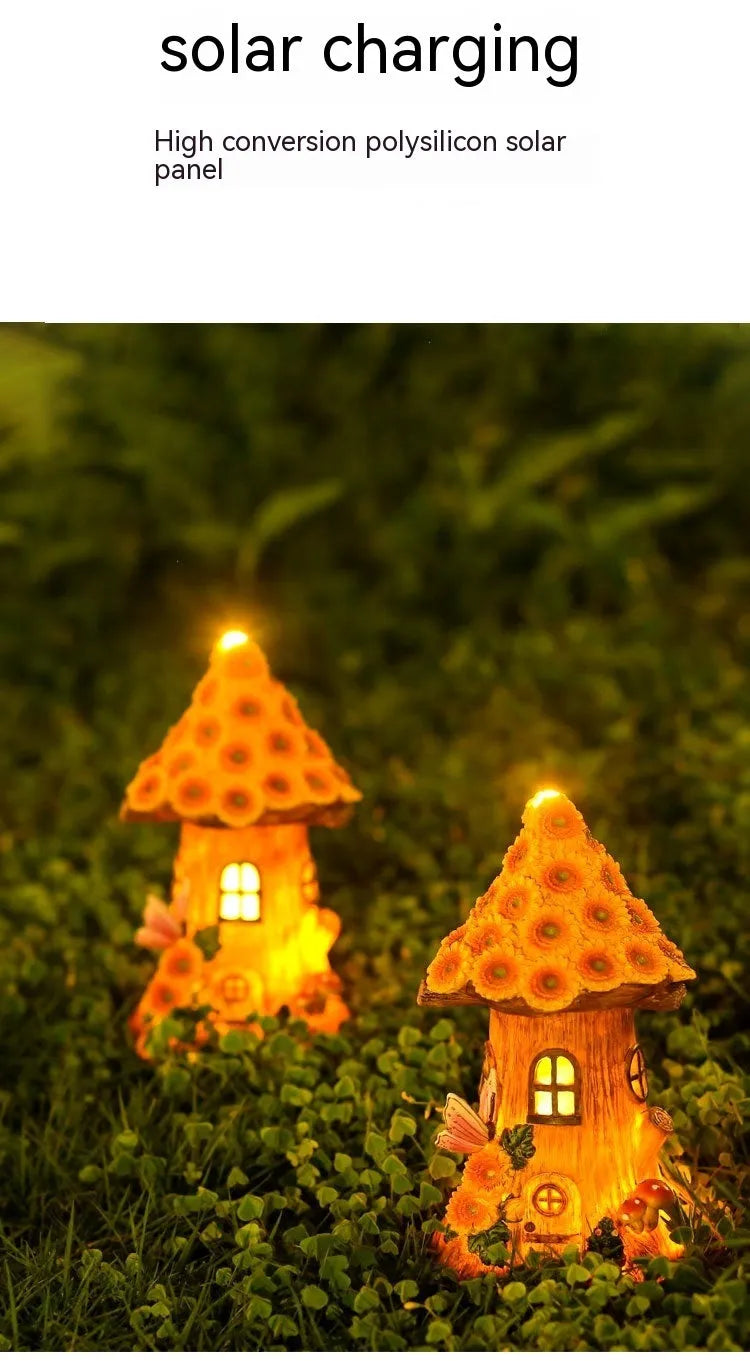 Hand-painted resin solar lamp decoration in tree house shape for outdoor garden lawn