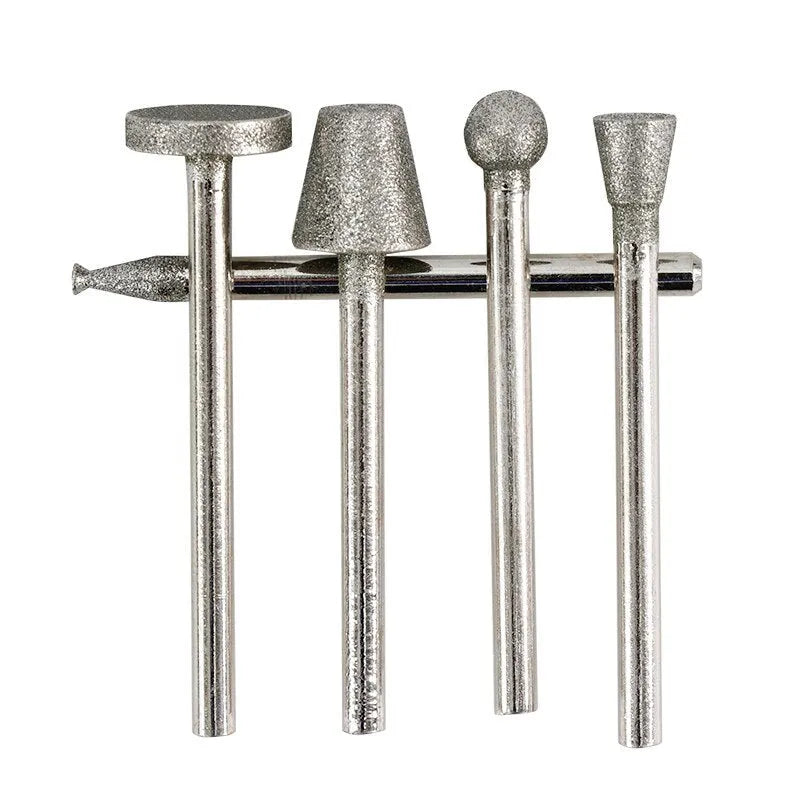 Alloy diamond grinding head set with elliptical cone shape for rotary tools