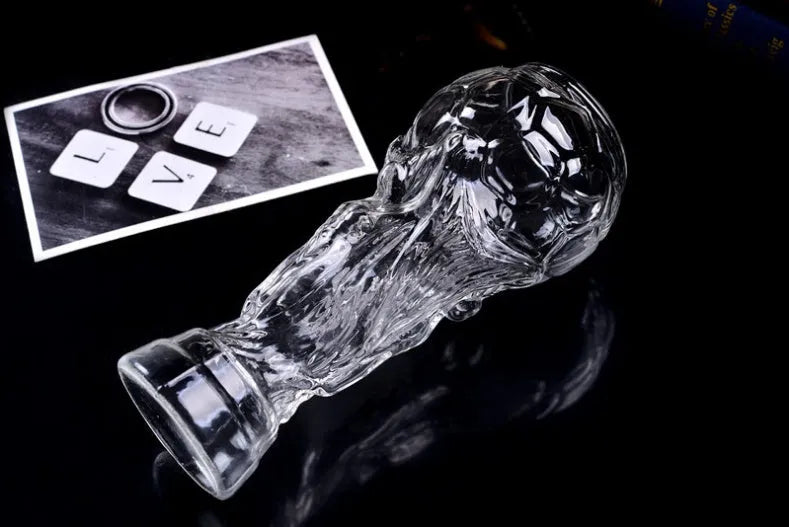Transparent Hercules-themed glass beer cup with 450ml capacity, 6cm diameter, and 19cm height on a table