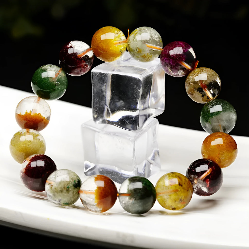 Crystal ball bracelet with ethnic style retro ghost cornucopia design and colourful beads