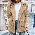 Women's loose lapel fluffy winter button coat in a choice of twelve colours