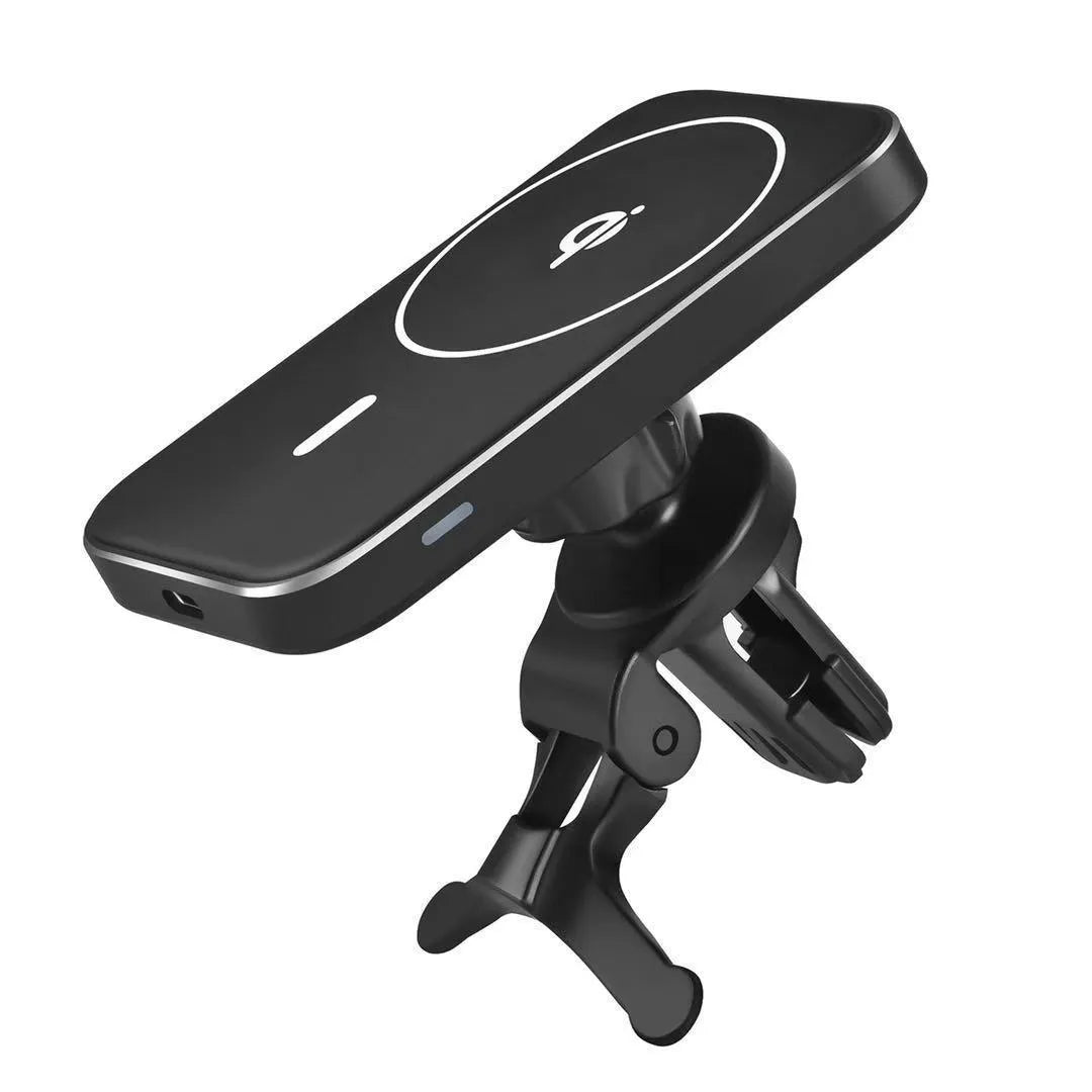 M6 black magnetic wireless car charging bracket with USB interface