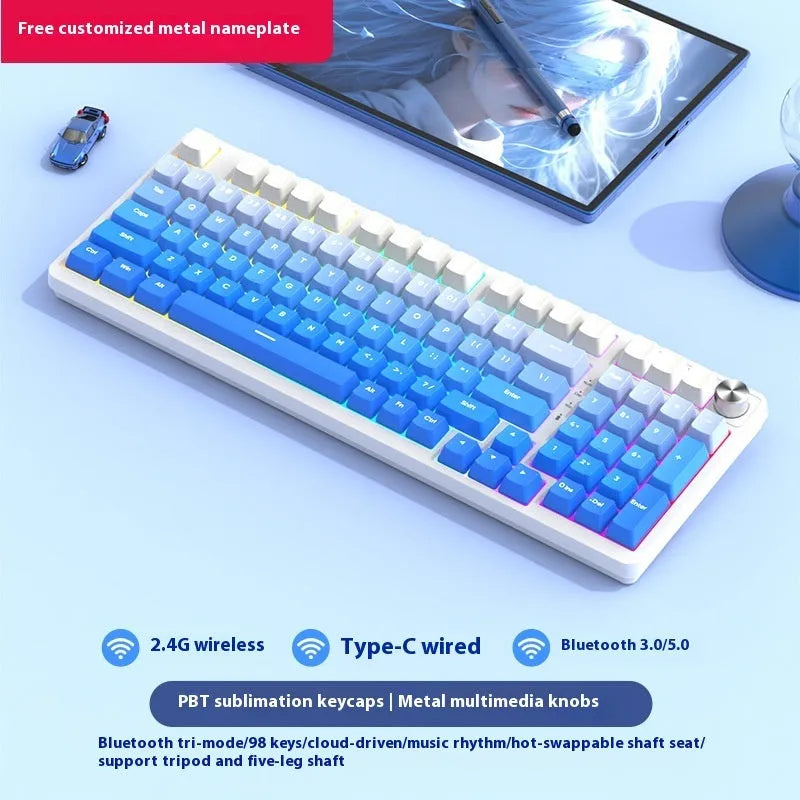 98 key wireless Bluetooth mechanical keyboard with display screen and metal knob