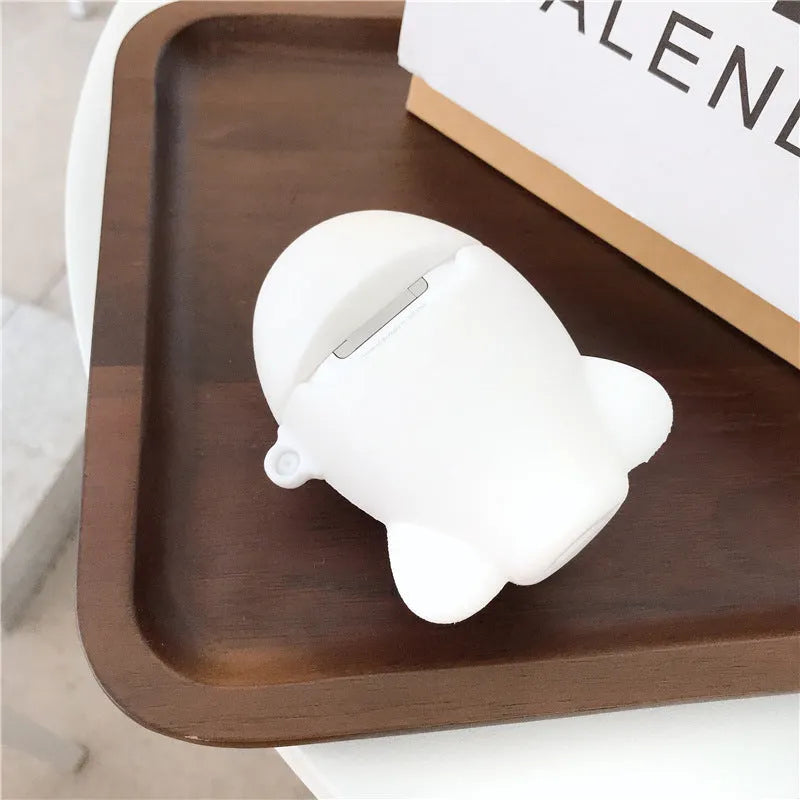 Silicone flip protective case for AirPods with aircraft headset cartoon design and metal hook