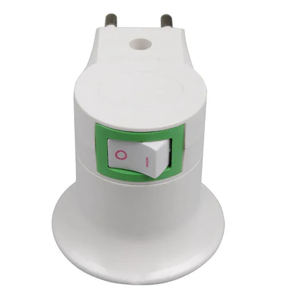 White E27 screw lamp holder wall plug adapter with integrated on/off switch